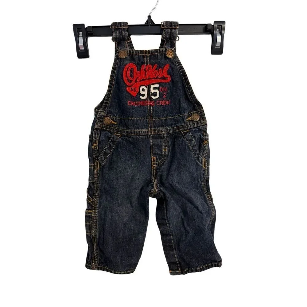 Oshkosh Denim Adjustable Overalls Coveralls Snap Bottom Baby 6 Months